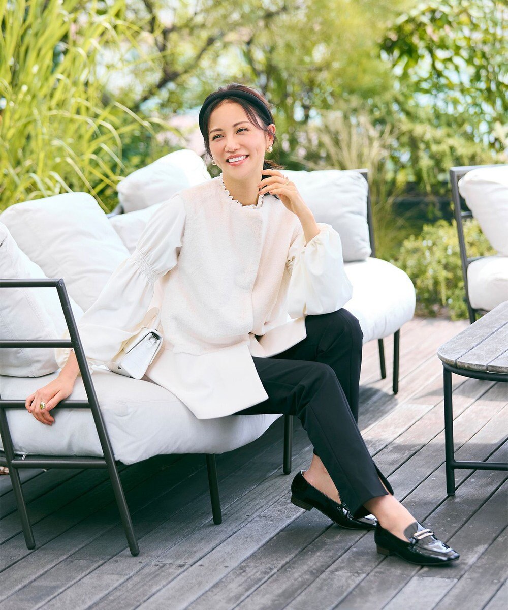 #Newans 【洗濯機可／撥水】シャーリングネック ボリュームスリーブシャツ 