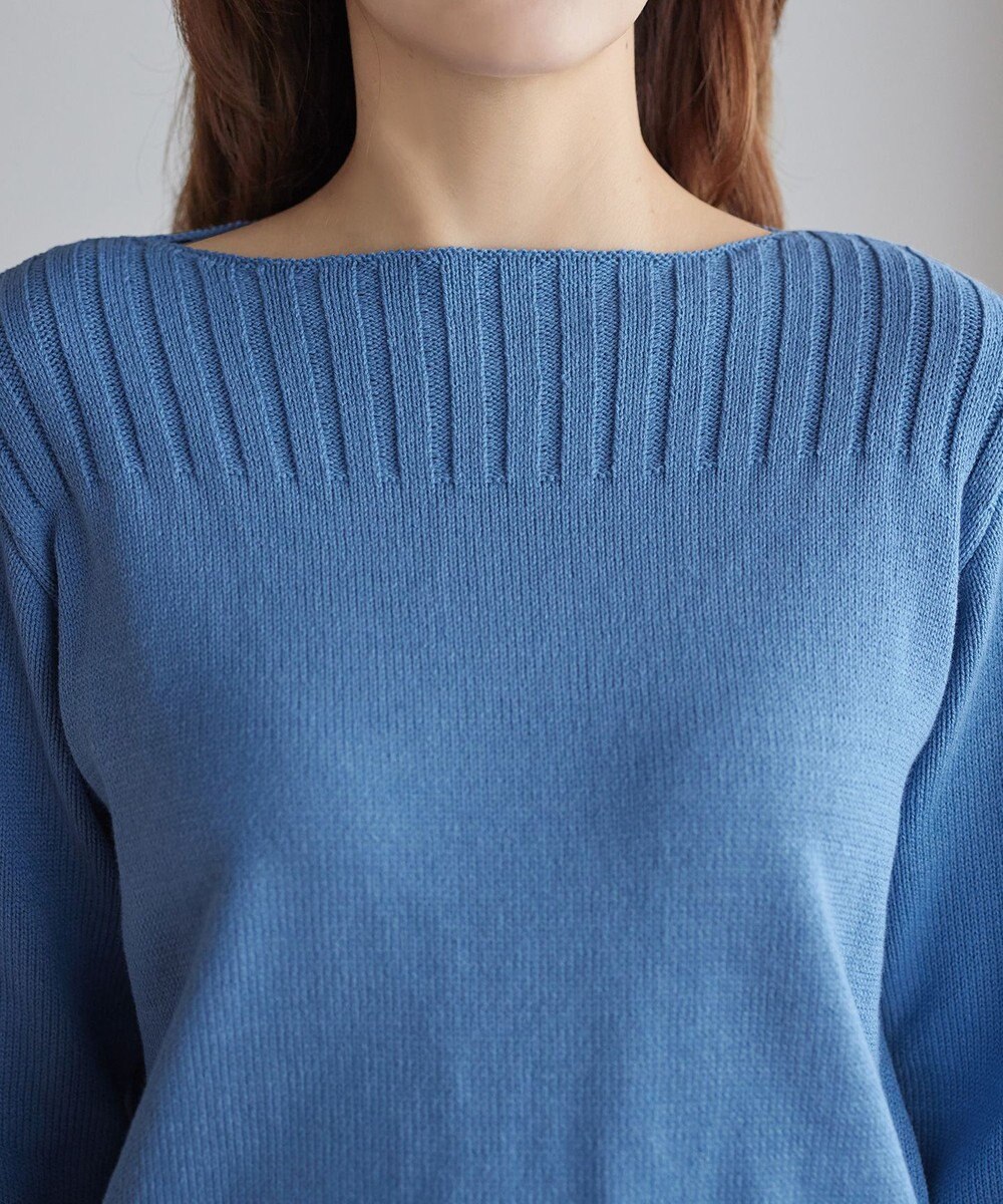 Tiaclasse 綿混リブ使いボートネックニットプルオーバー 