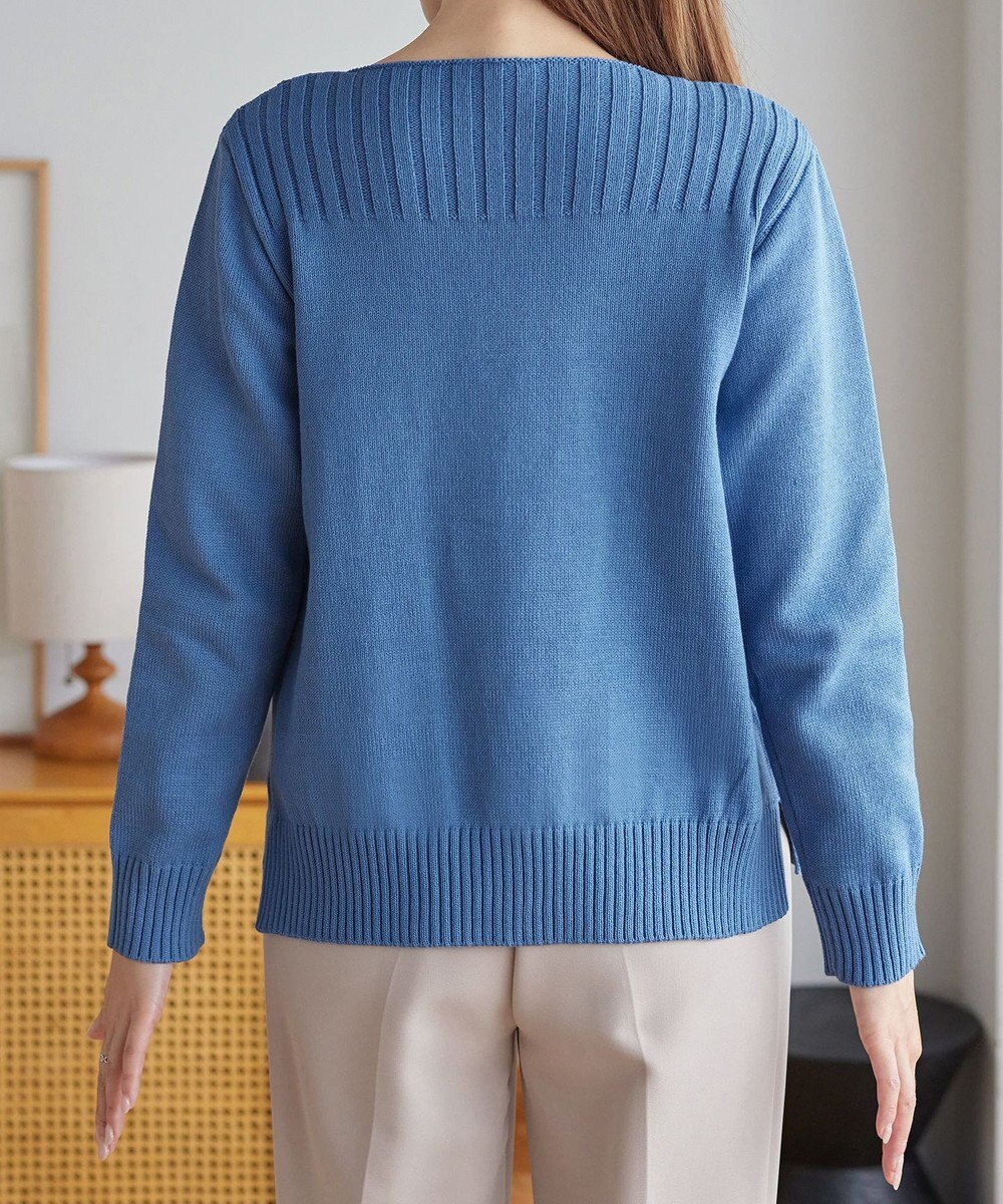 Tiaclasse 綿混リブ使いボートネックニットプルオーバー 