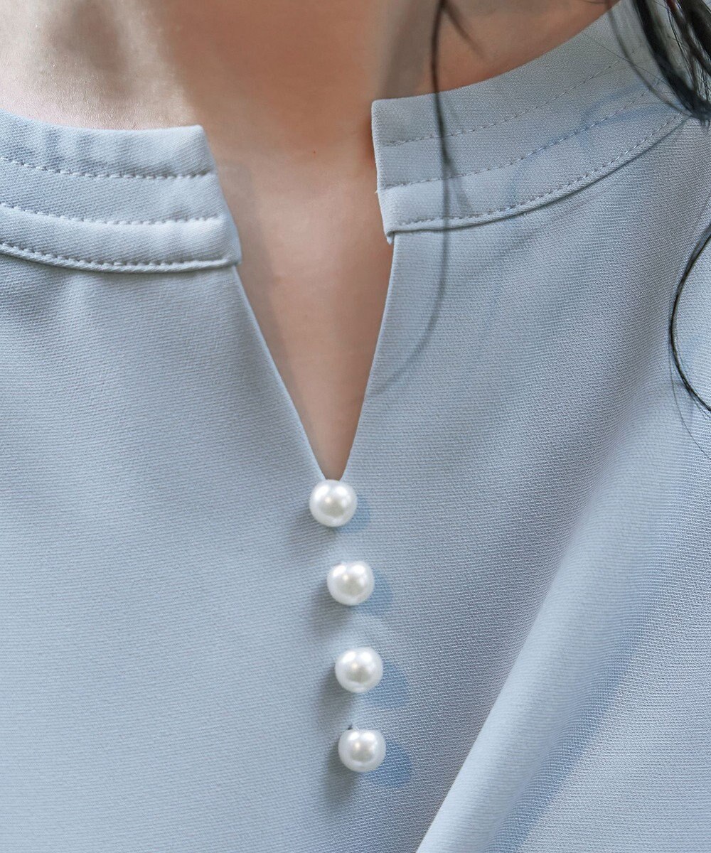 Tiaclasse 【ダブルストレッチ・洗える】スキッパーパールチュニックブラウス 