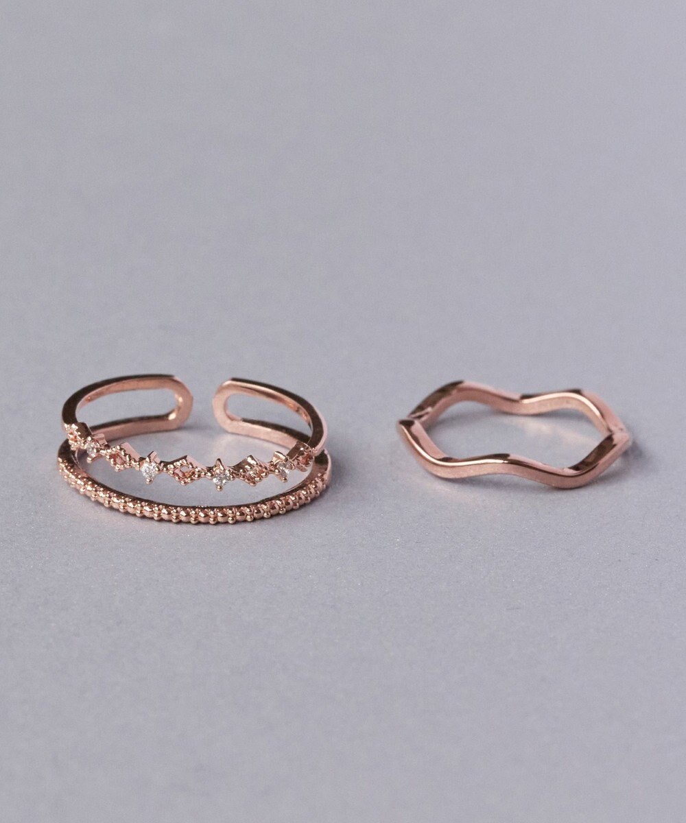 Phoebe フェミニンプレイスドビジューセットリング　ローズゴールド 