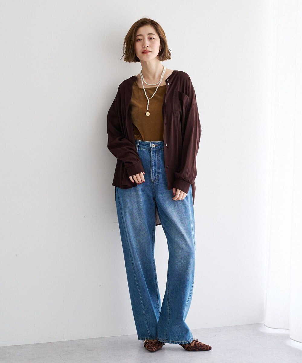 YECCA VECCA ドライタッチシアーバンドカラーシャツ 