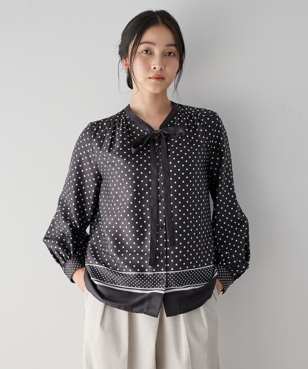 YECCA VECCA ドットパネル柄リボンブラウス 