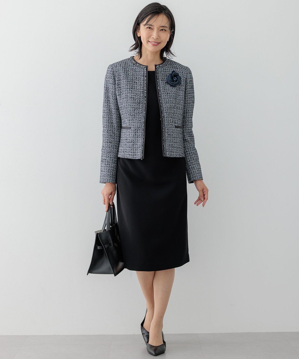 23区 【セットアップ対応】トリアセダブルジョーゼット スリットシフォンスリーブ ワンピース 