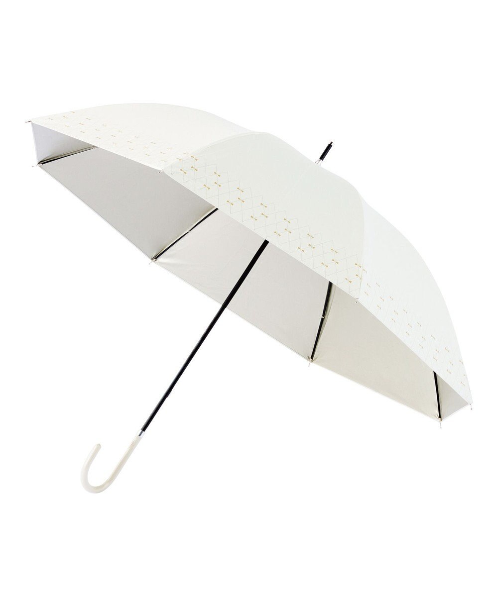 MOONBAT estaa 晴雨兼用 長傘 リボンプリント 日傘 遮光 遮熱 UV オフホワイト