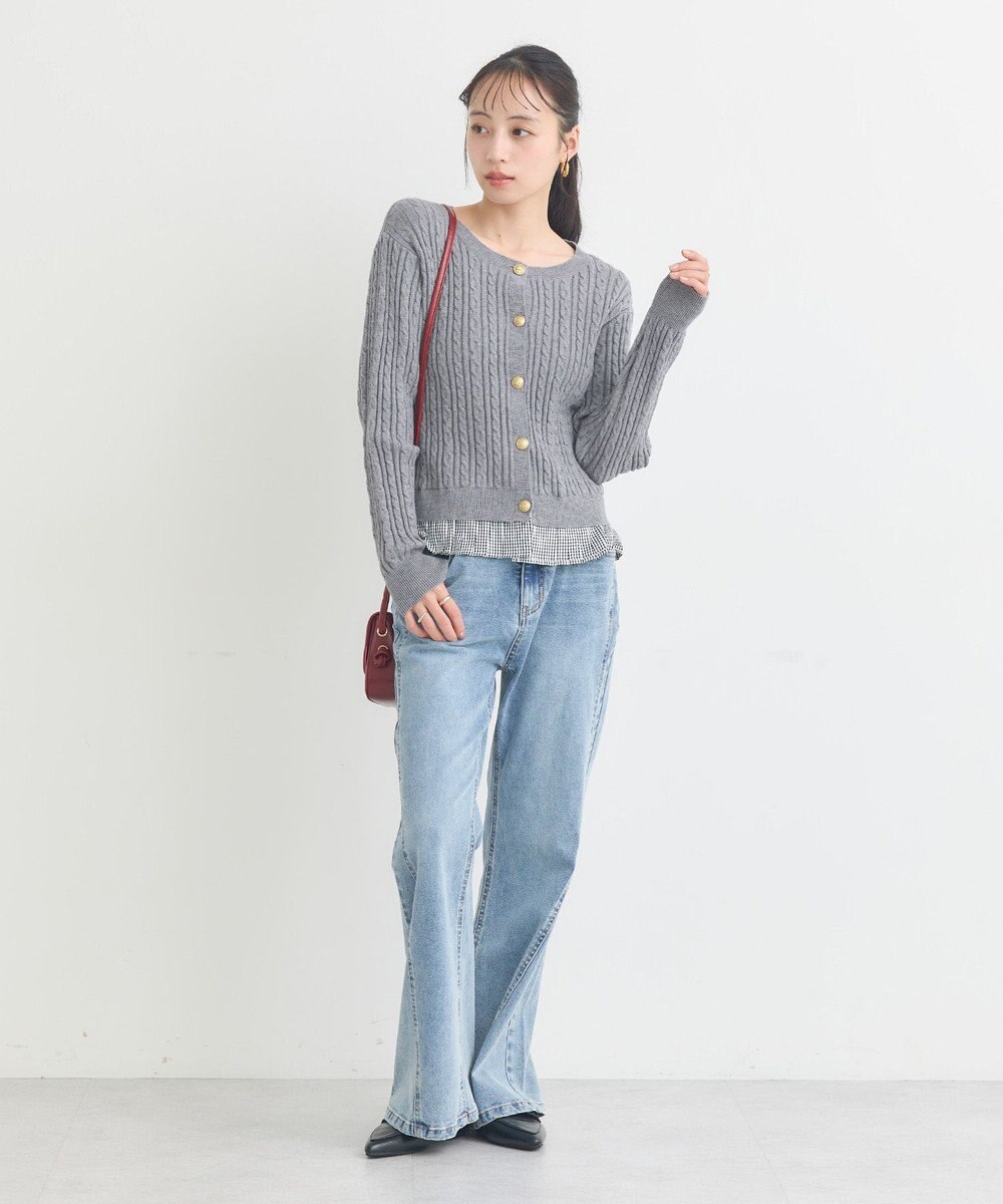 earth music&ecology 【予約】プリーツレイヤーケーブルニットカーディガン 