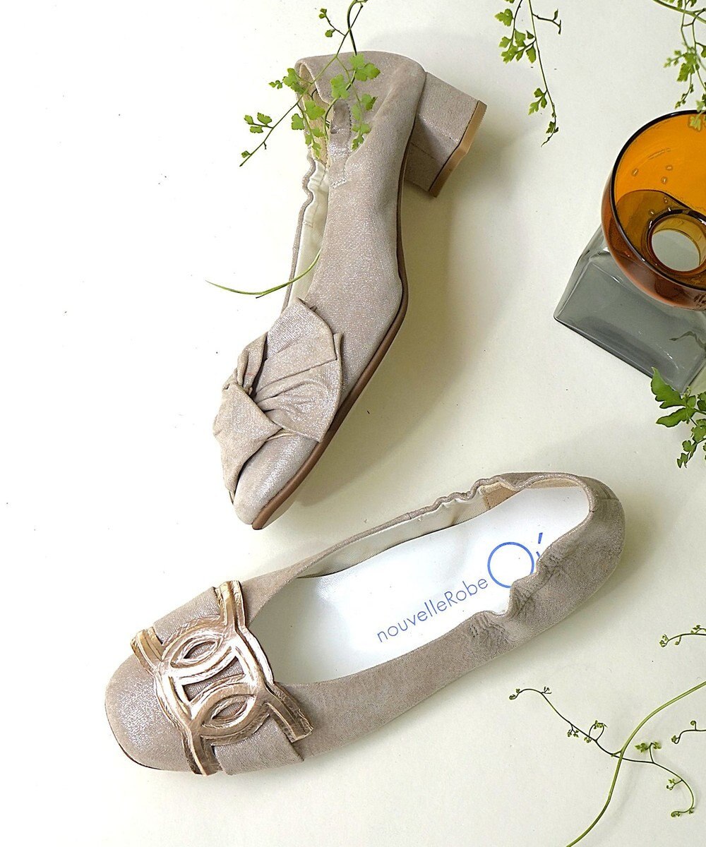 nouvelleRobe Oū 新色追加【本革・高反発】Chain Buckle Ornament スクエアトゥパンプス 