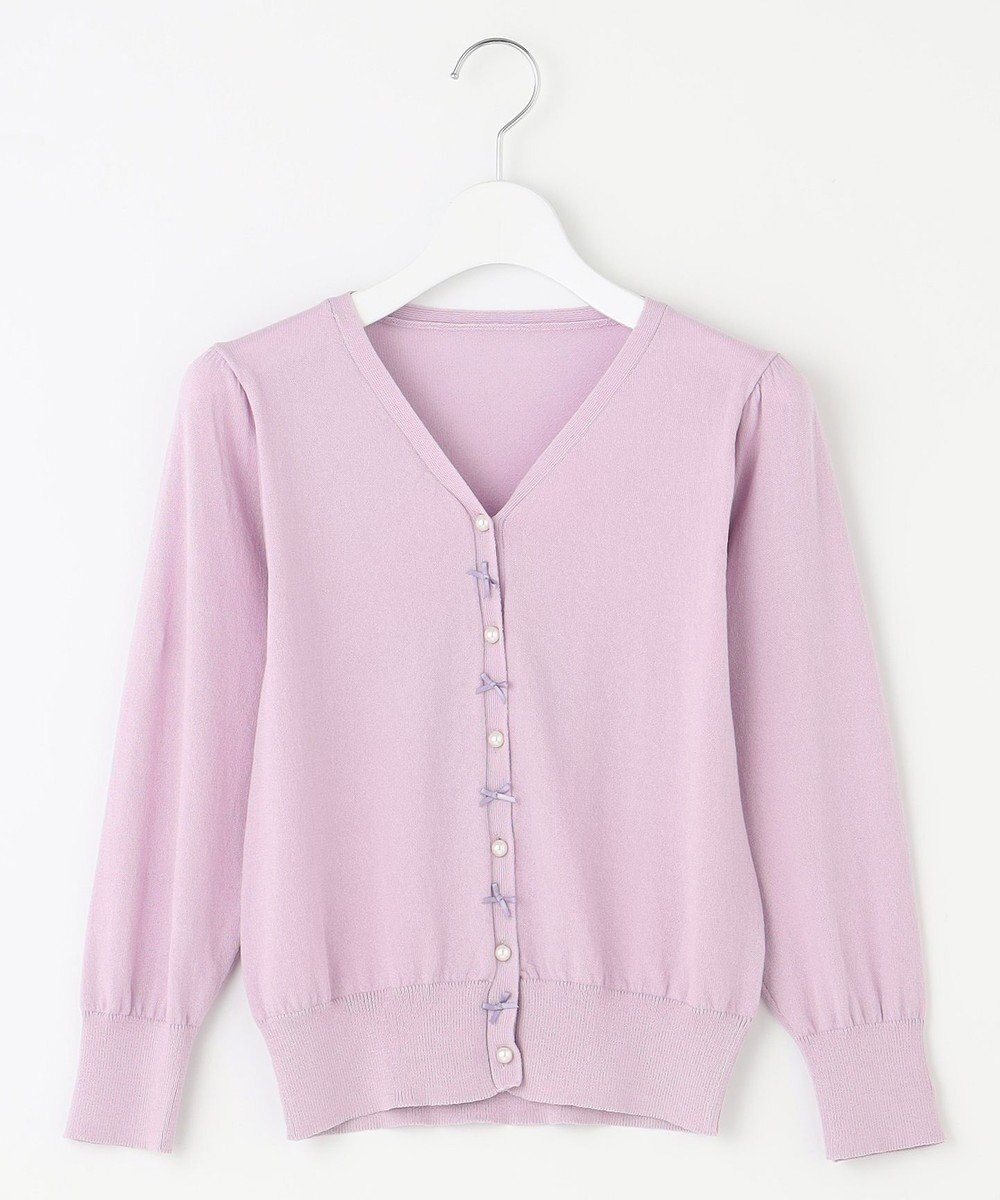 Feroux リボンパール七分袖 カーディガン 