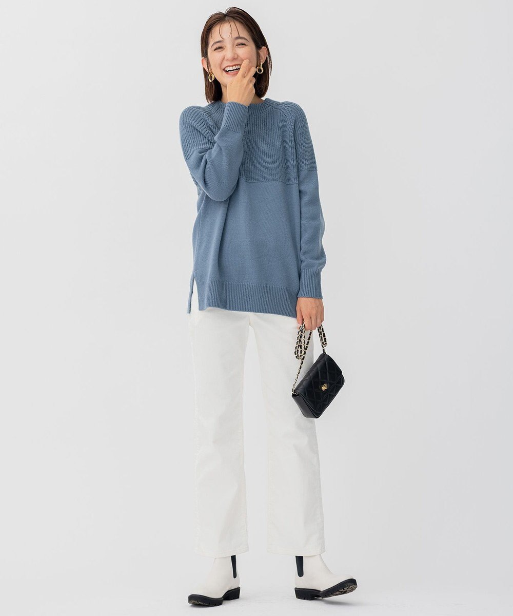 23区 【洗える】ウールコード モックネック 切り替え編み ニット 