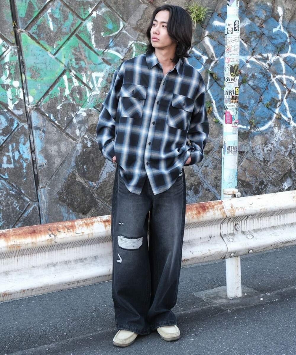 WEGO 【ユニセックス着用ITEM/SMLサイズ展開】オンブレチェックシャツ（LS） 