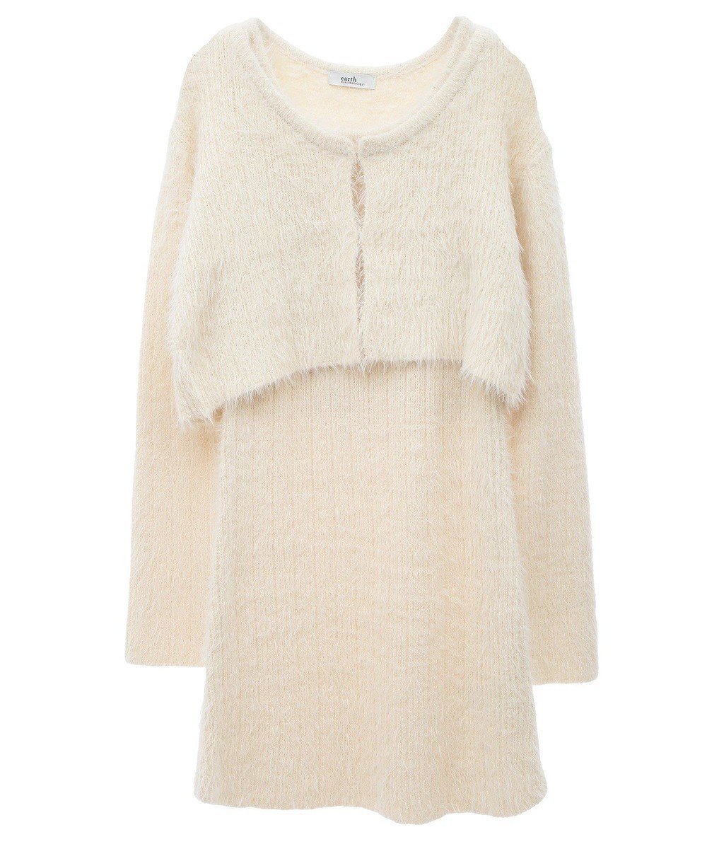 earth music&ecology ＳＥＴ２点シャギーショートカーデ＋ミニワンピース 