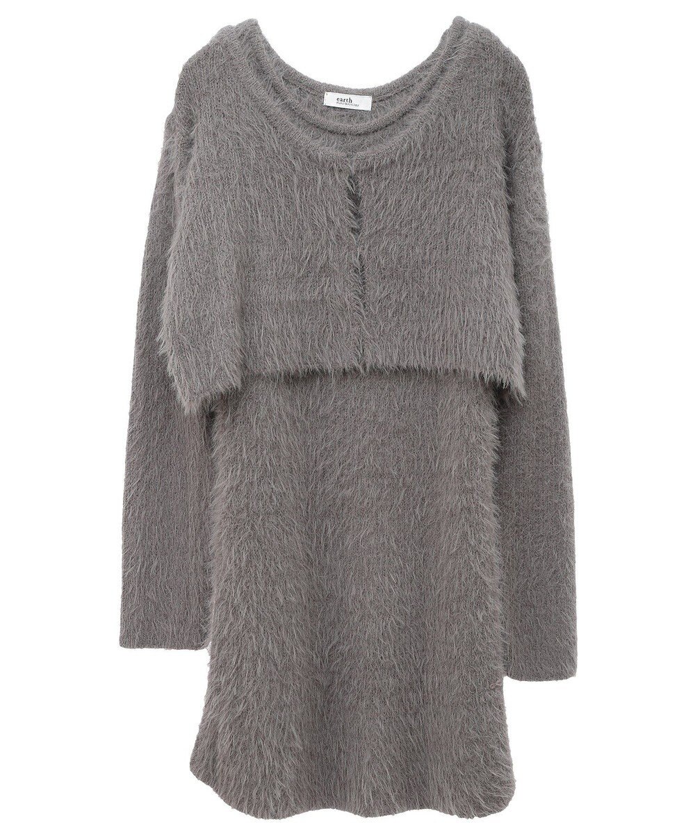 earth music&ecology ＳＥＴ２点シャギーショートカーデ＋ミニワンピース 