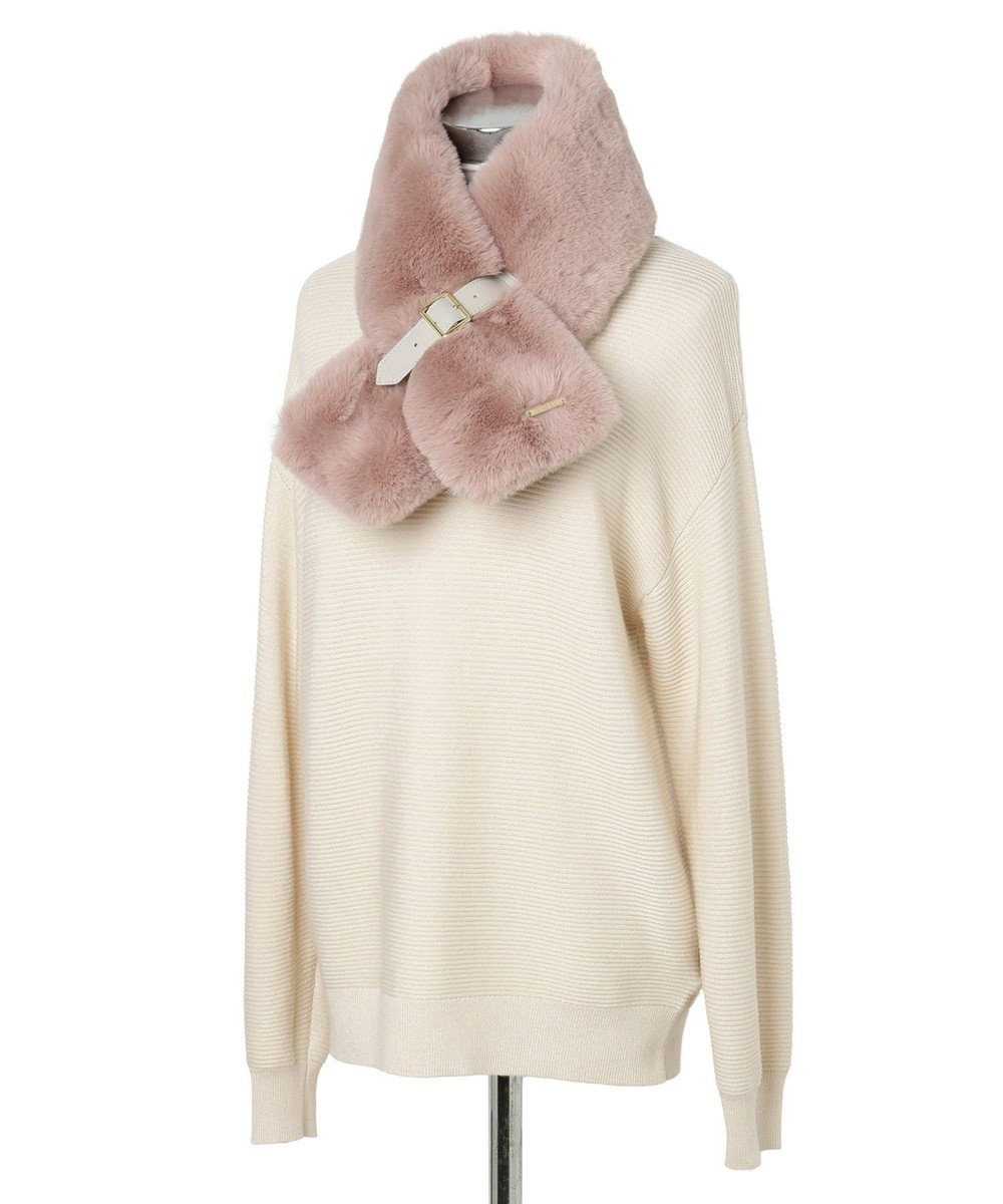 MOONBAT 【大人百花1月号掲載】FURLA フェイクファーマフラー ベルト差し込み ファーティペット ロゴプレート付 