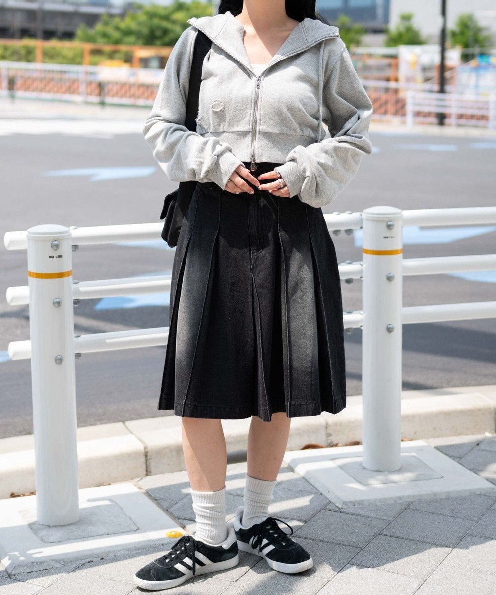 WEGO ヴィンテージウォッシュデニムプリーツミドルスカート 