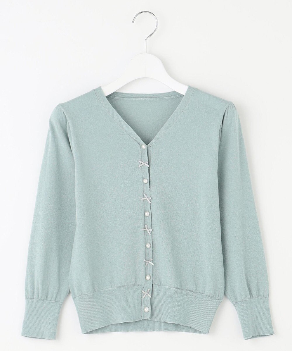 Feroux リボンパール七分袖 カーディガン 