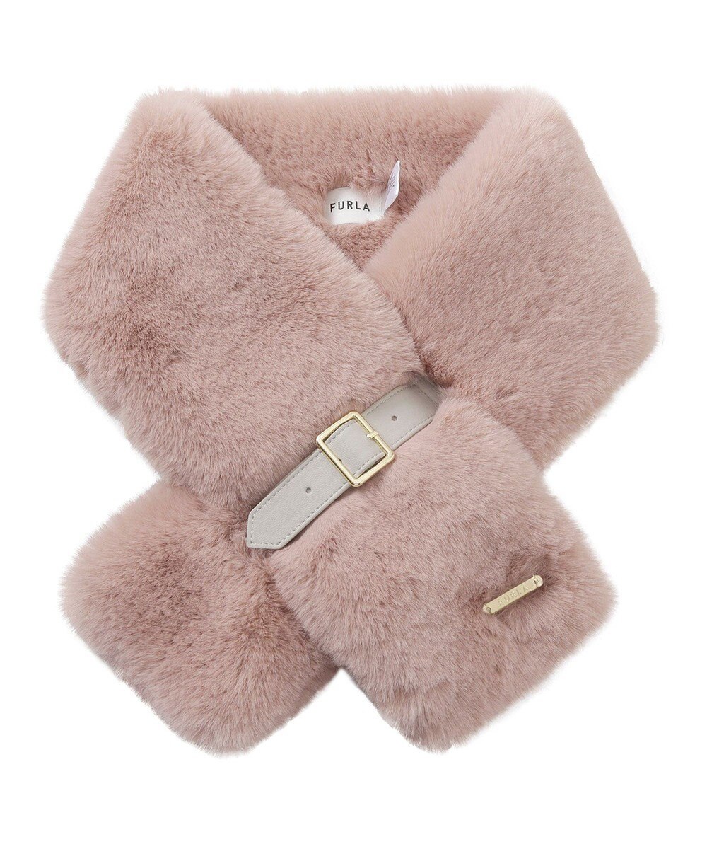 MOONBAT 【大人百花1月号掲載】FURLA フェイクファーマフラー ベルト差し込み ファーティペット ロゴプレート付 