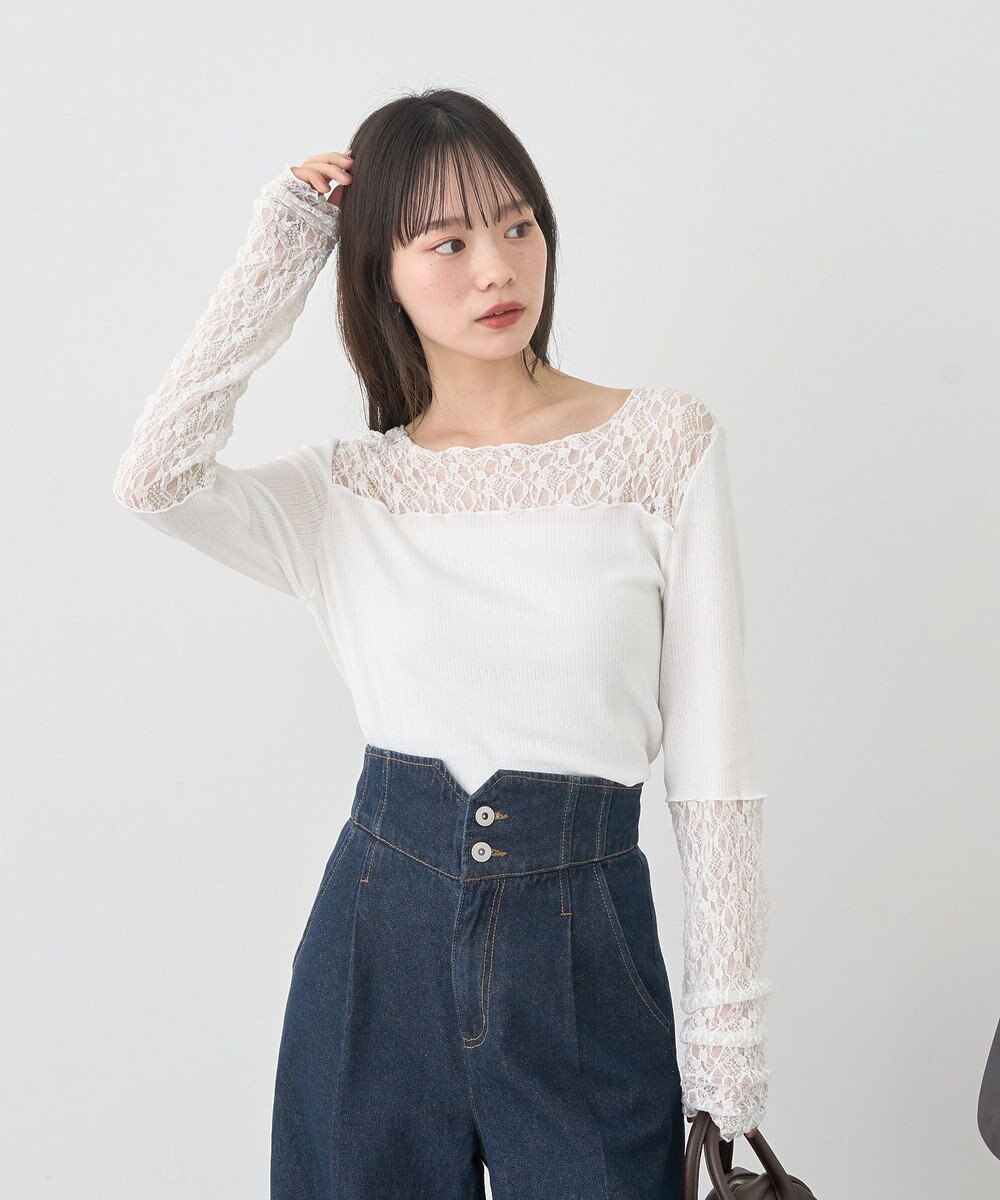 earth music&ecology レース×アイレットプルオ－バー 