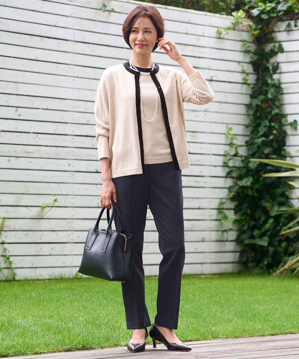 自由区 L 【アンサンブル対応・洗える】ウールシルク5分袖 ニット 