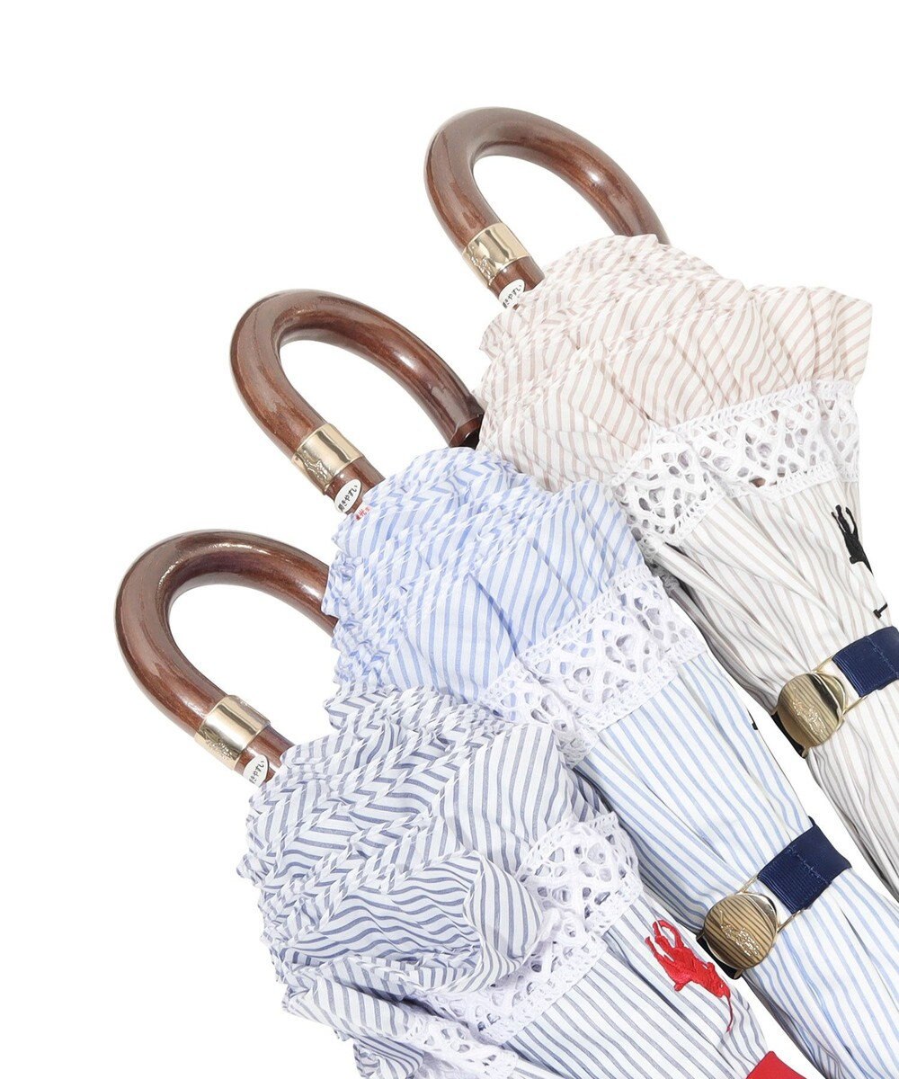 MOONBAT 【遮光/晴雨兼用日傘】POLO RALPH LAUREN（ポロラルフローレン）折りたたみ日傘 ストライプフリル 遮熱 遮光 UV 