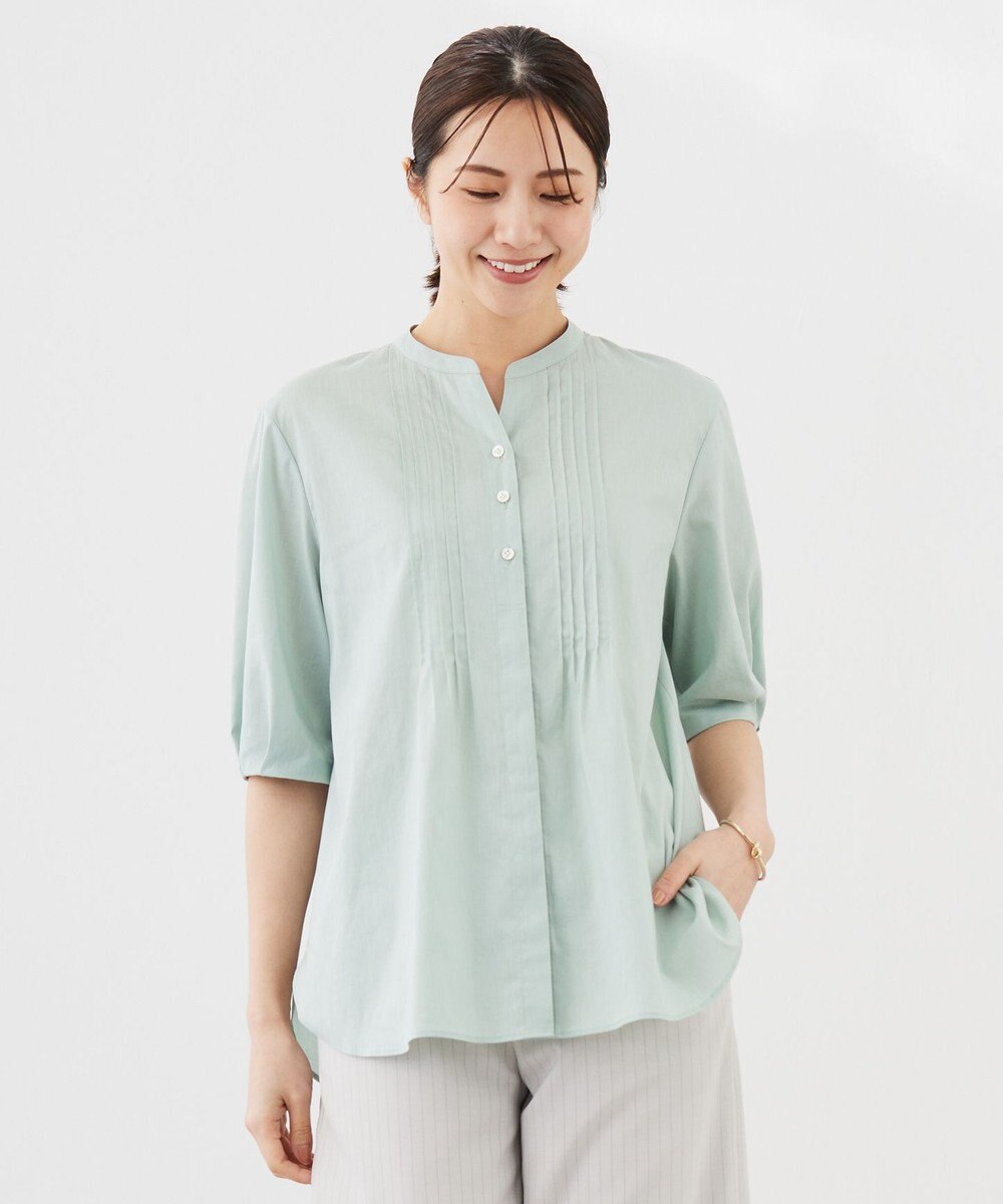 J.PRESS LADIES 【洗える】ラミーポプリン 前開き ブラウス 