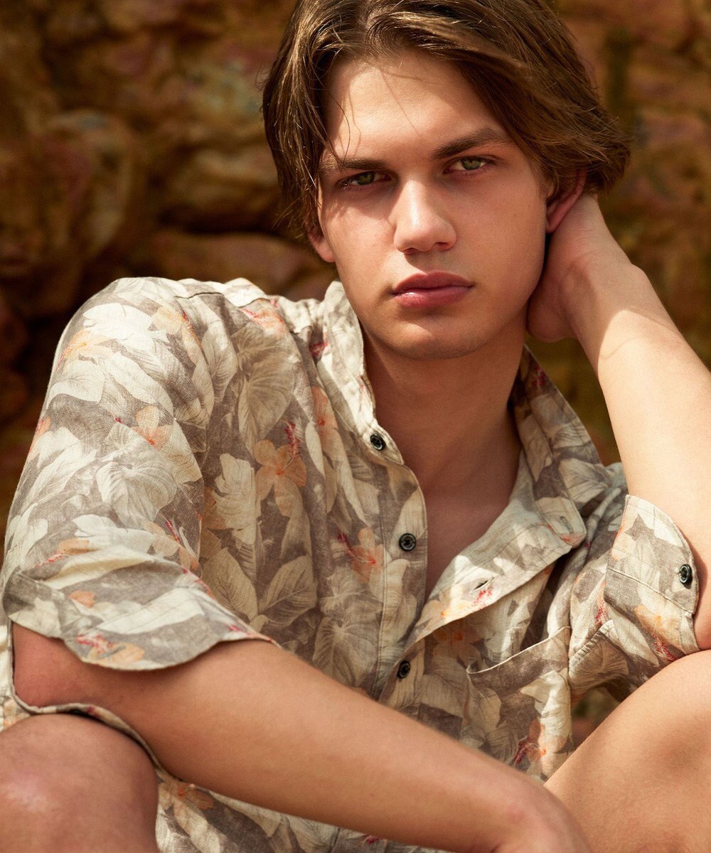 JOSEPH ABBOUD ボタニカルプリント7分袖シャツ 