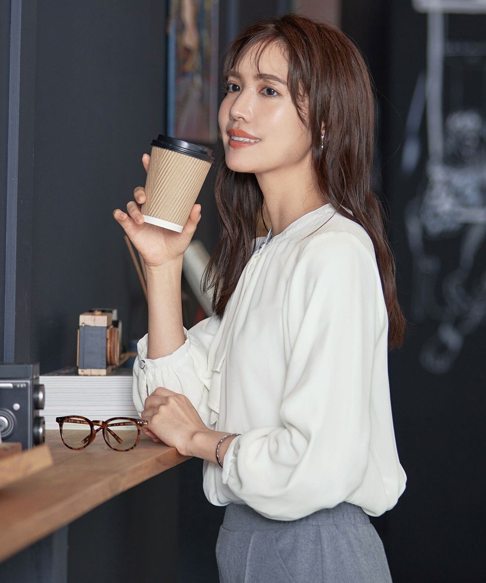 Tiaclasse 【洗える・スマート裏起毛】ジョーゼットフリルブラウス 