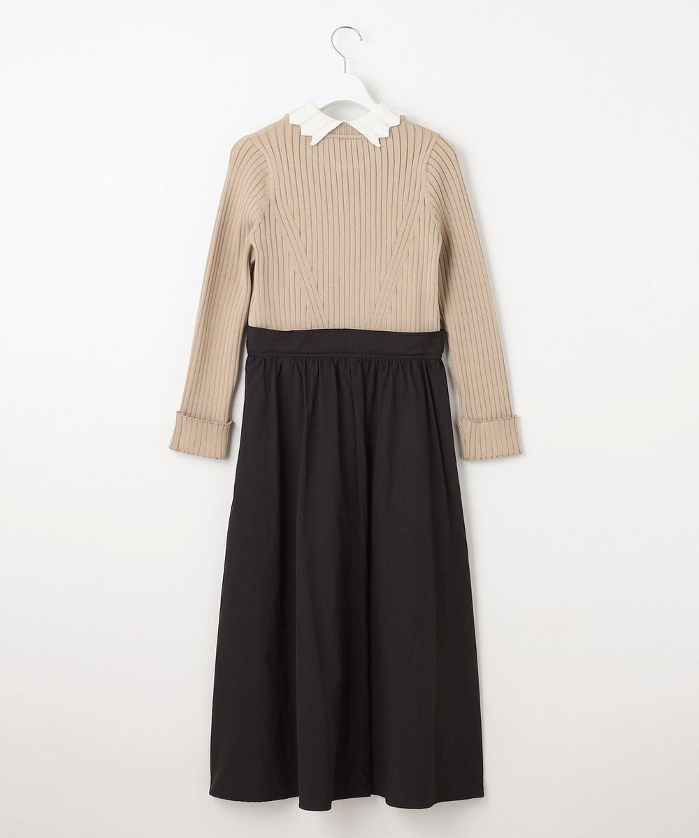 Feroux 【洗える】バイカラー襟ニットドッキング ワンピース 