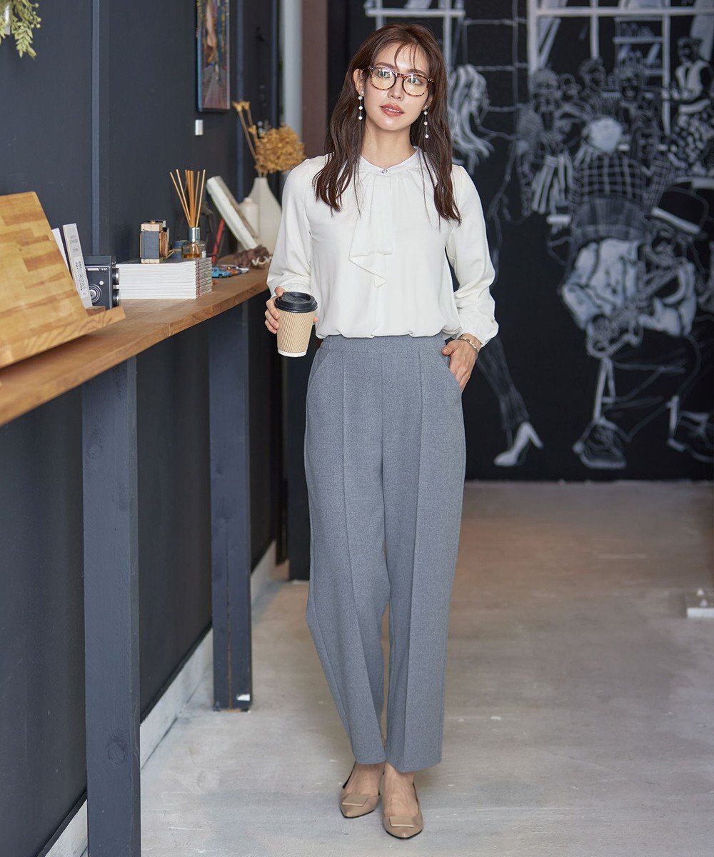 Tiaclasse 【洗える・スマート裏起毛】ジョーゼットフリルブラウス 