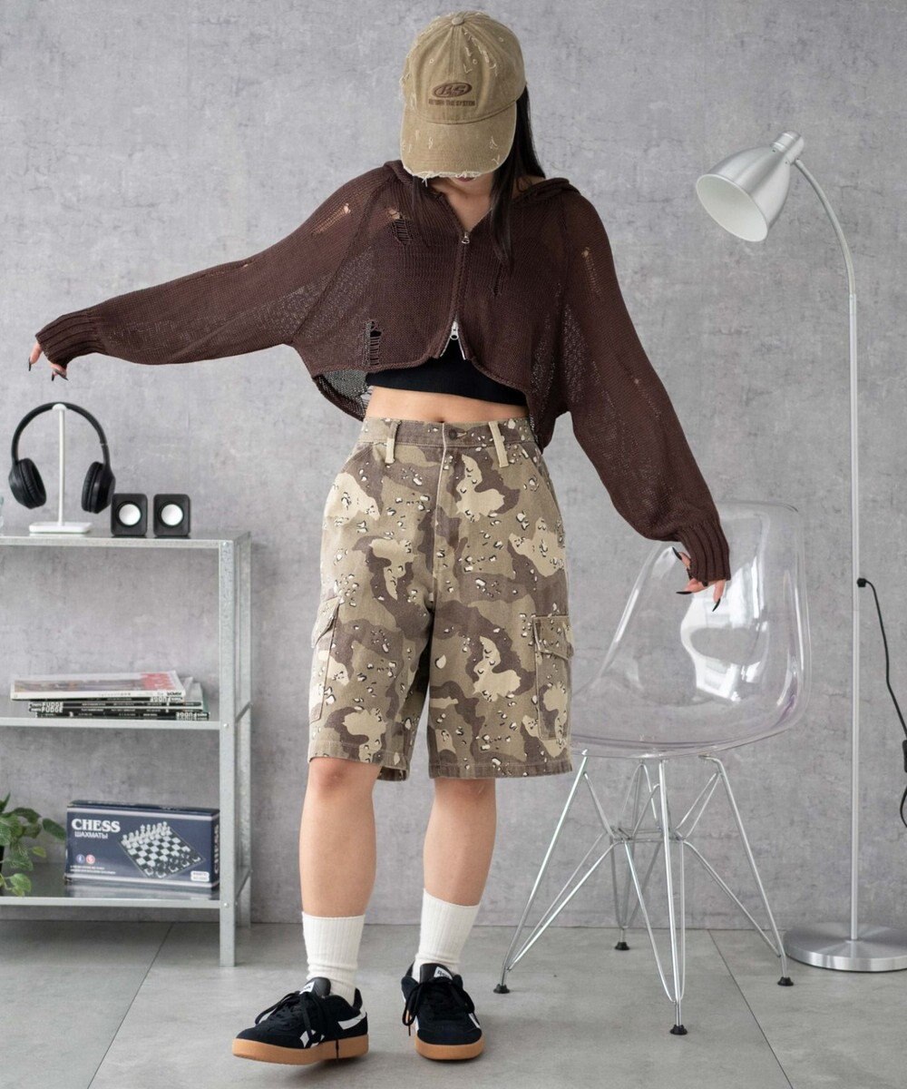 WEGO ダメージメッシュショートパーカー 