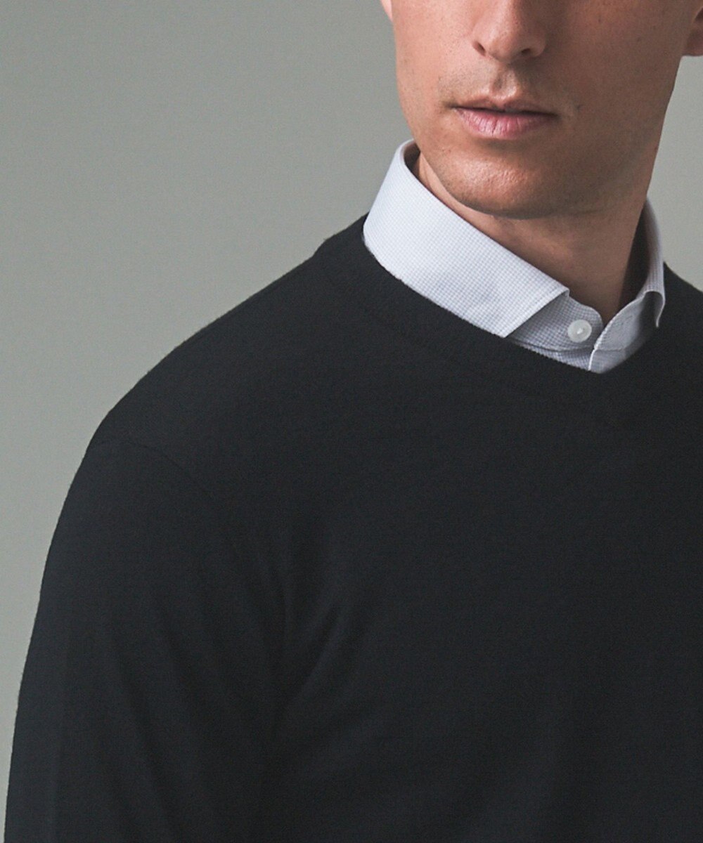 GOTAIRIKU オリジナル設計【洗える/チクチクしにくい/ピリングしにくい】イタリア糸 ハイゲージ Ｖネックニット_WOOL100% 