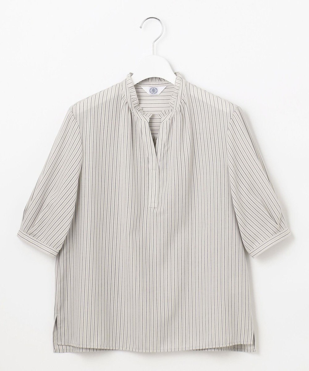 J.PRESS LADIES 【洗える・接触冷感】ドビー強撚ストライプ スキッパー ブラウス 