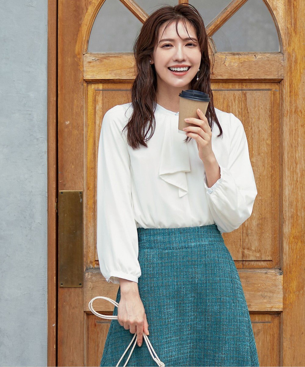 Tiaclasse 【洗える・スマート裏起毛】ジョーゼットフリルブラウス 