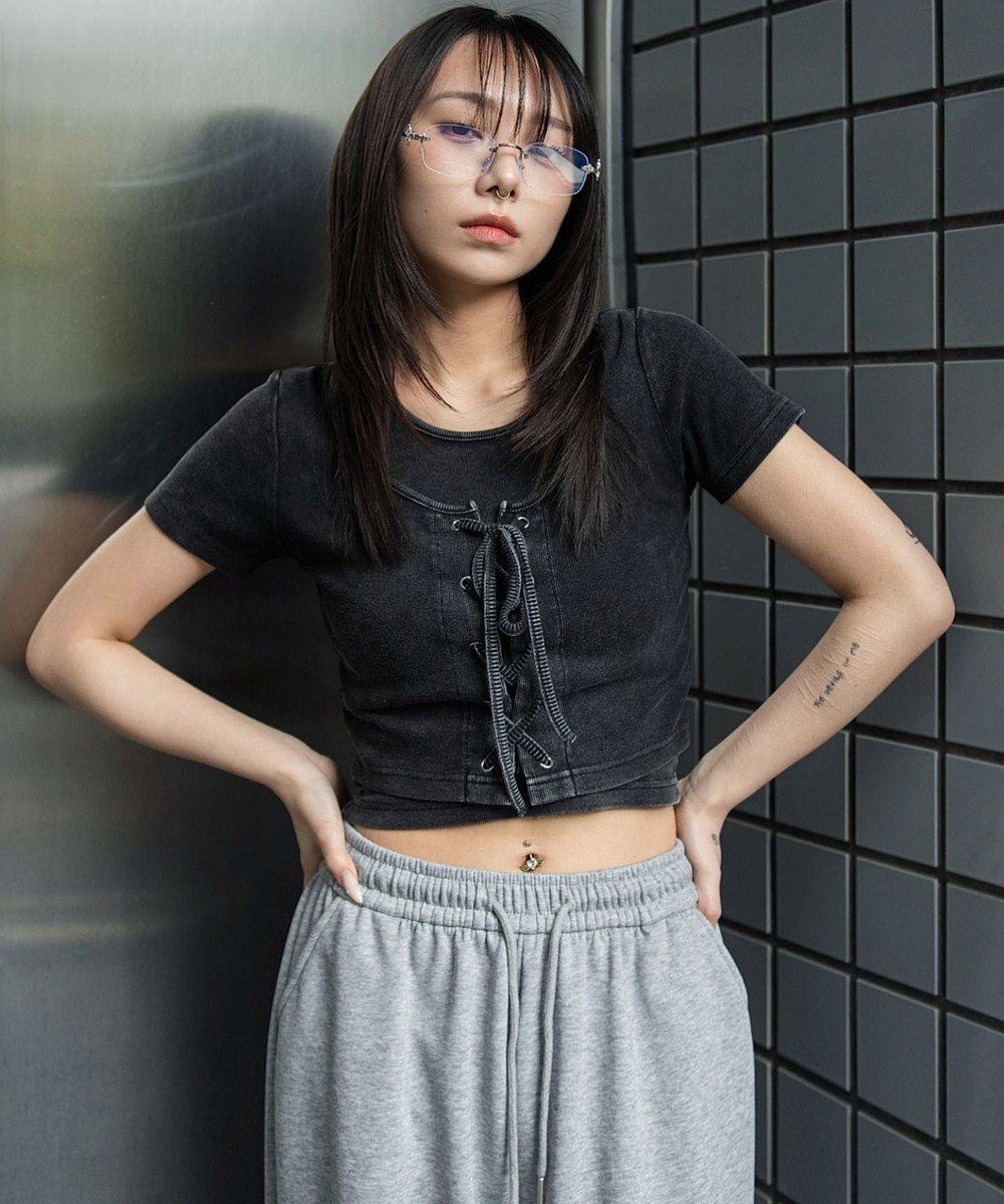 WEGO ヴィンテージライクレースアップT 