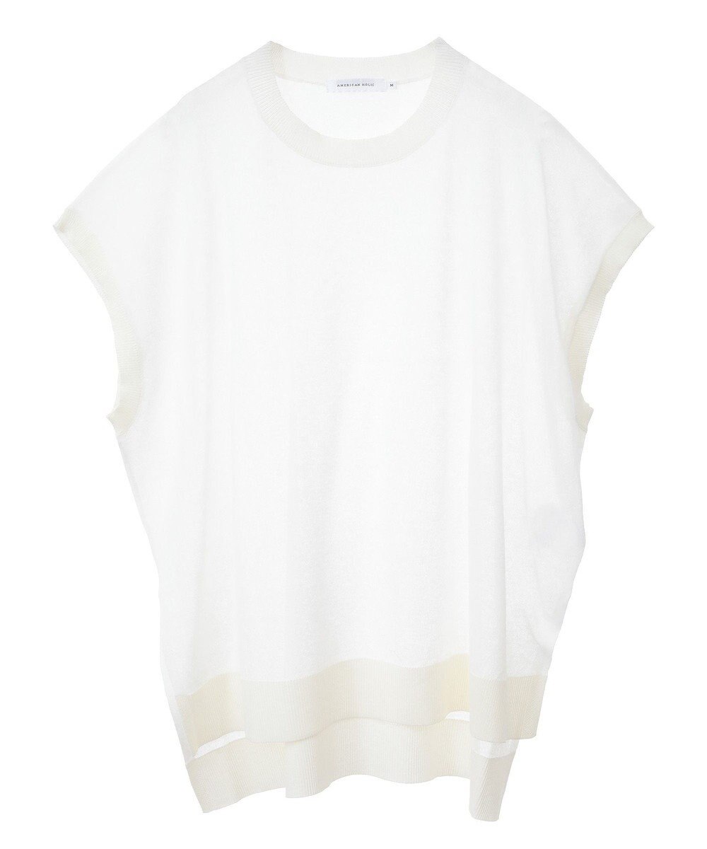 AMERICAN HOLIC ウォッシャブルシアーニットフレンチスリーブトップス 