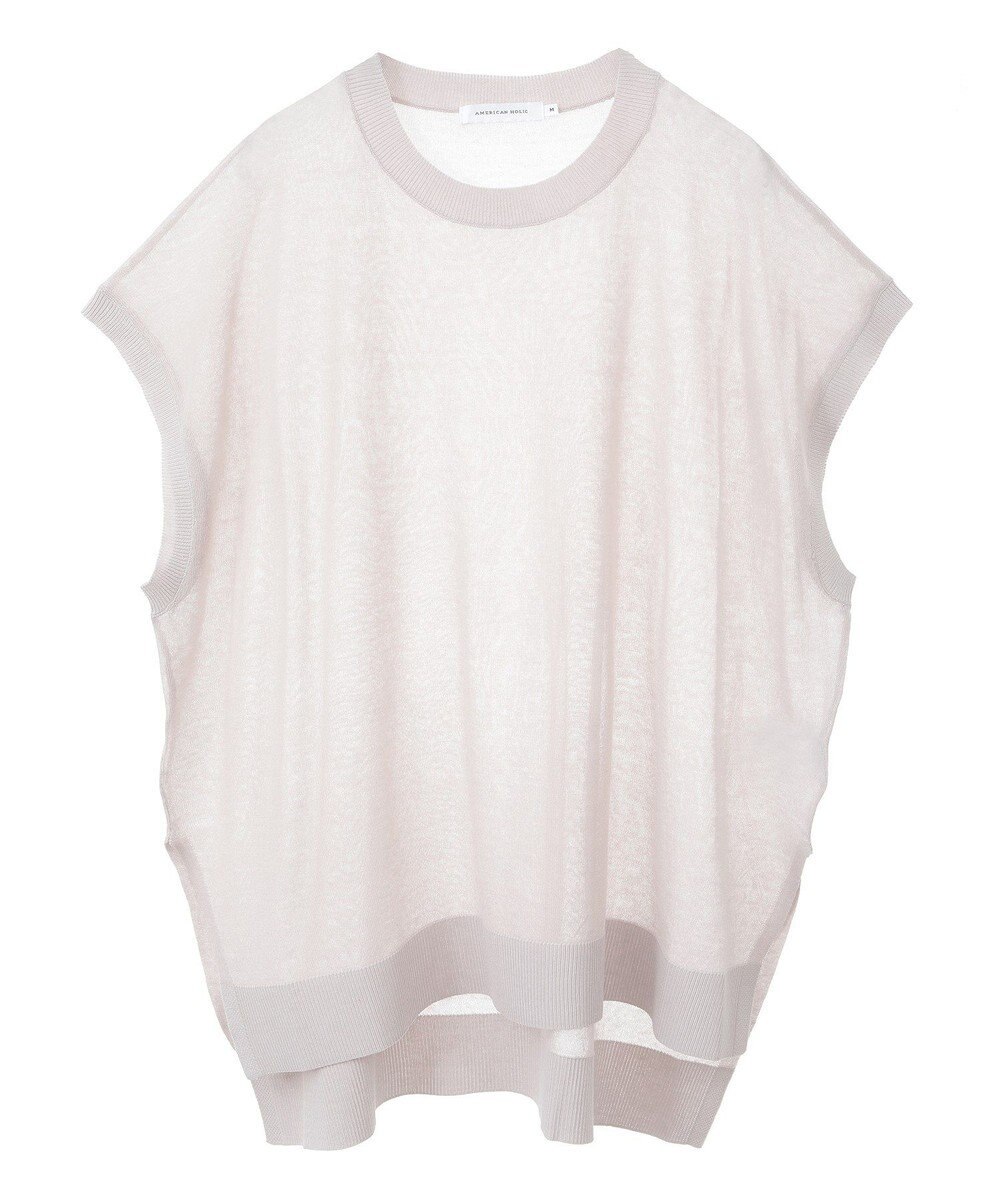 AMERICAN HOLIC ウォッシャブルシアーニットフレンチスリーブトップス 