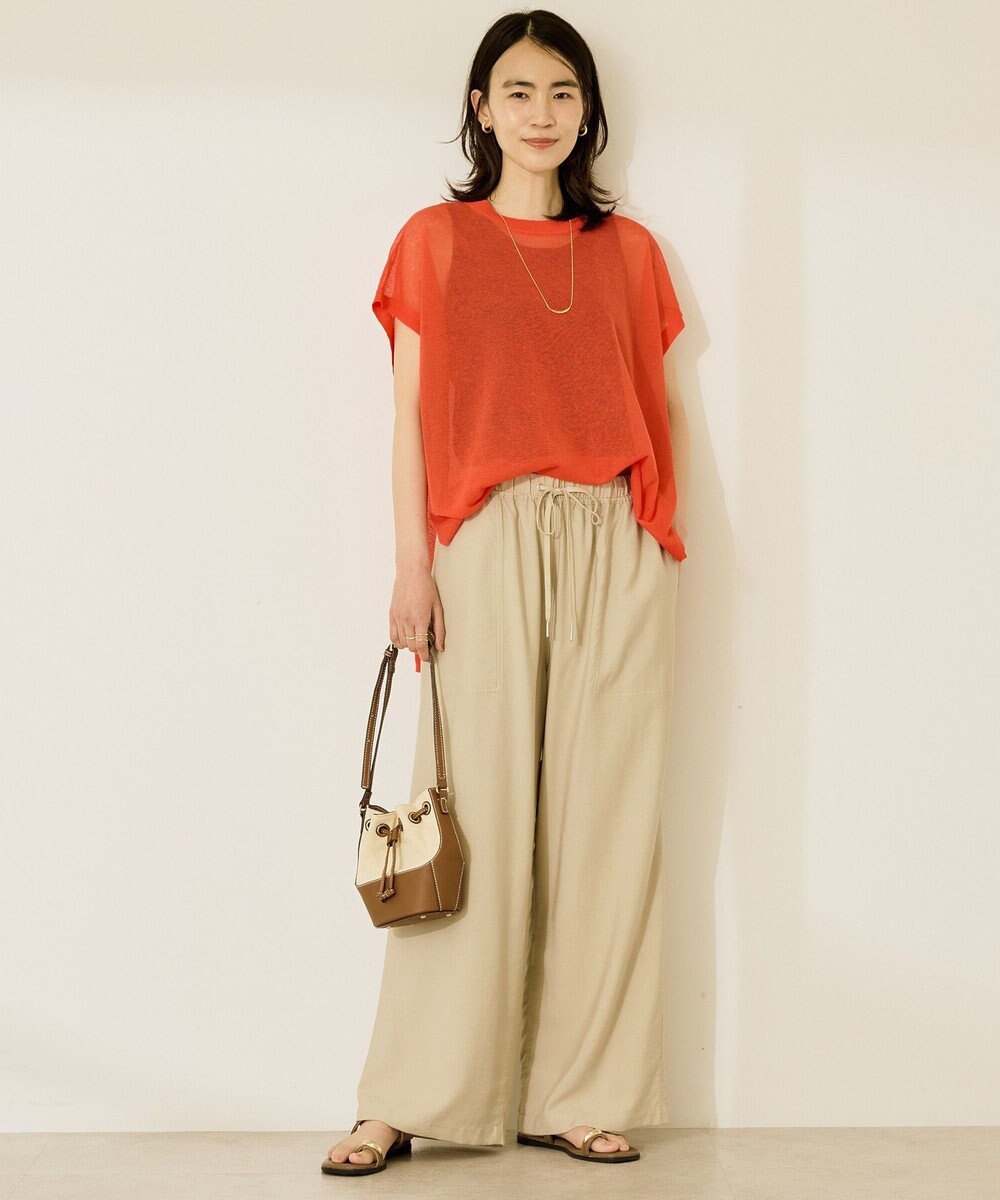 AMERICAN HOLIC ウォッシャブルシアーニットフレンチスリーブトップス 