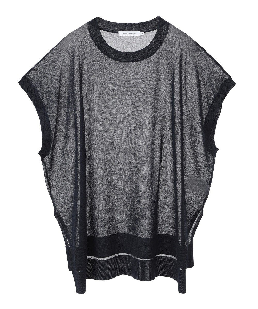 AMERICAN HOLIC ウォッシャブルシアーニットフレンチスリーブトップス 