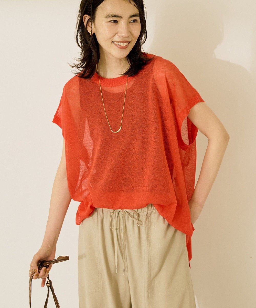 AMERICAN HOLIC ウォッシャブルシアーニットフレンチスリーブトップス 