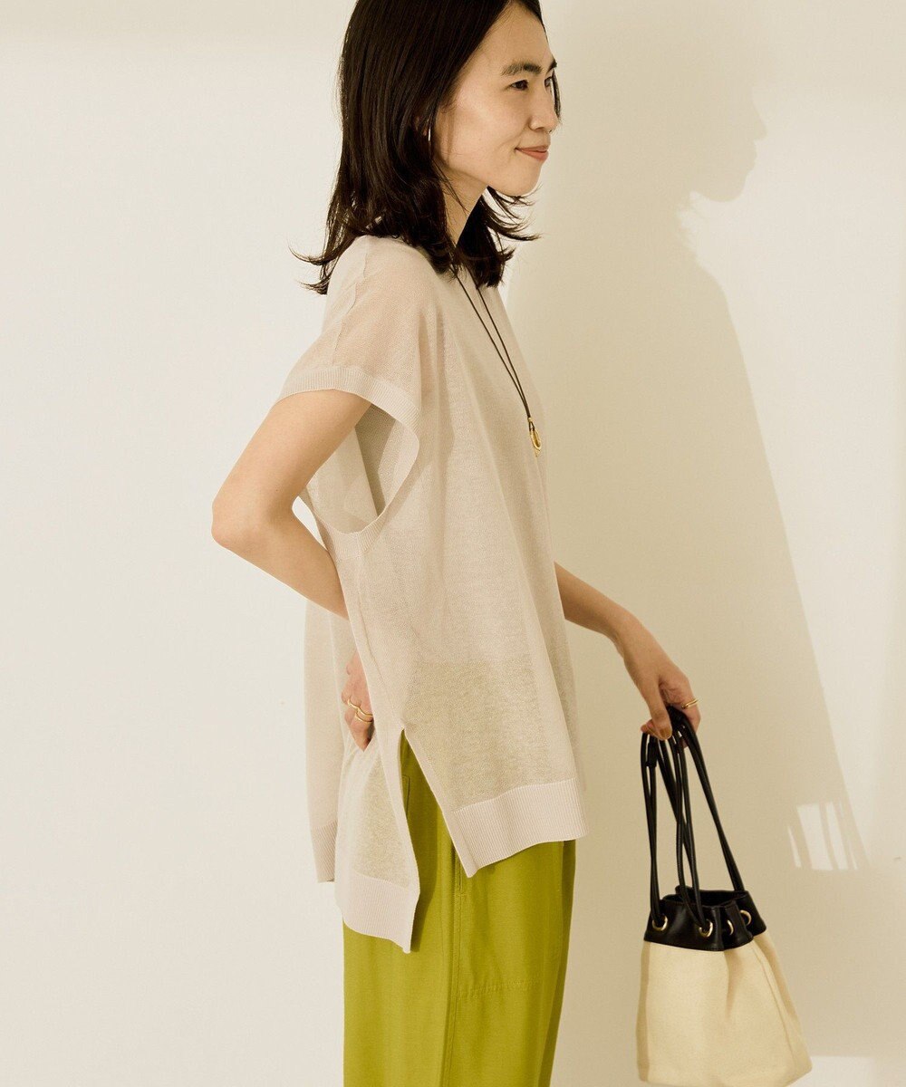 AMERICAN HOLIC ウォッシャブルシアーニットフレンチスリーブトップス 