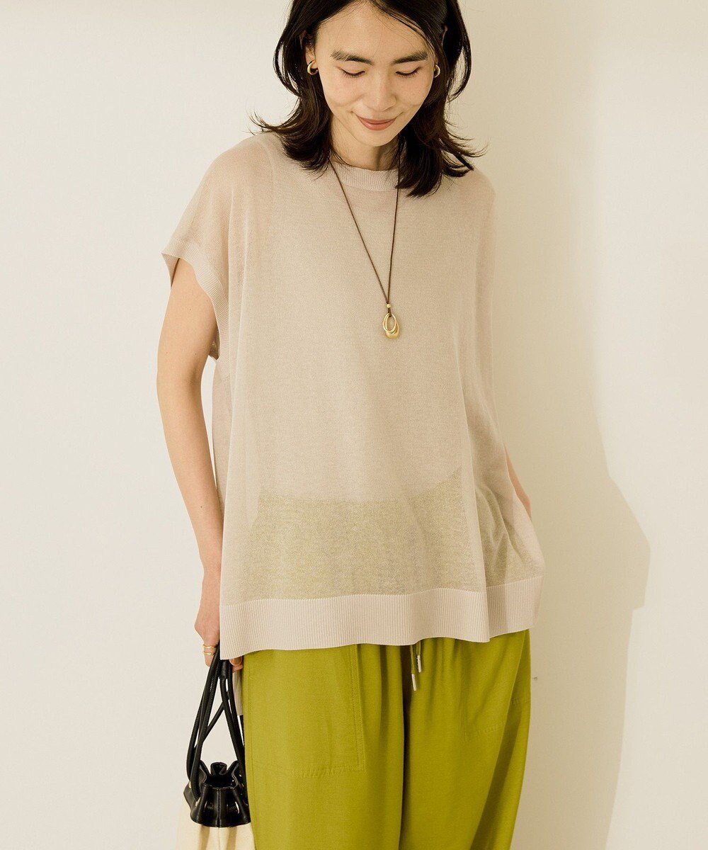 AMERICAN HOLIC ウォッシャブルシアーニットフレンチスリーブトップス 