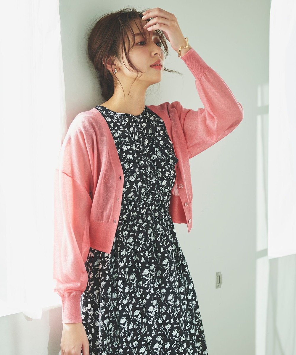 Feroux 【洗える】Vネックシアー カーデ 