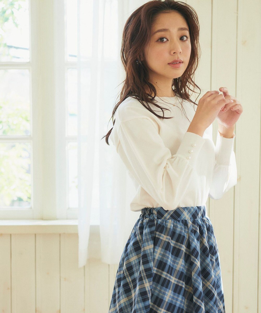 Feroux 【洗える】パールポイントパフスリーブ ニット 