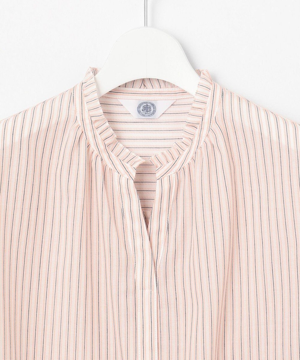 J.PRESS LADIES 【洗える・接触冷感】ドビー強撚ストライプ スキッパー ブラウス 