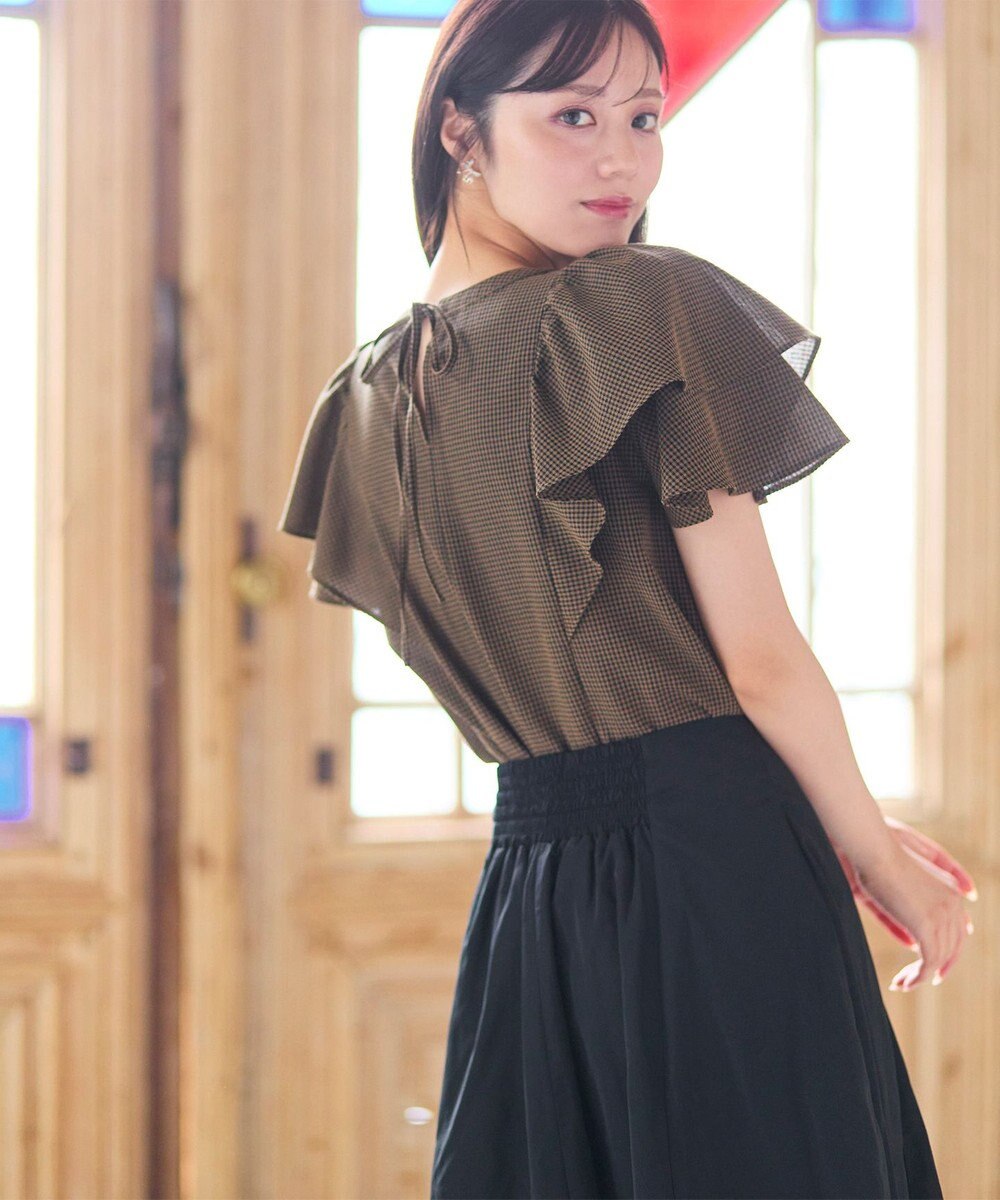 Feroux 【洗える】袖フリルブラウス 