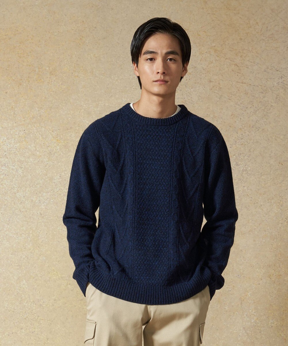 J.PRESS MEN 【Cash Lamb's Wool】ケーブルクルーネック ニット 