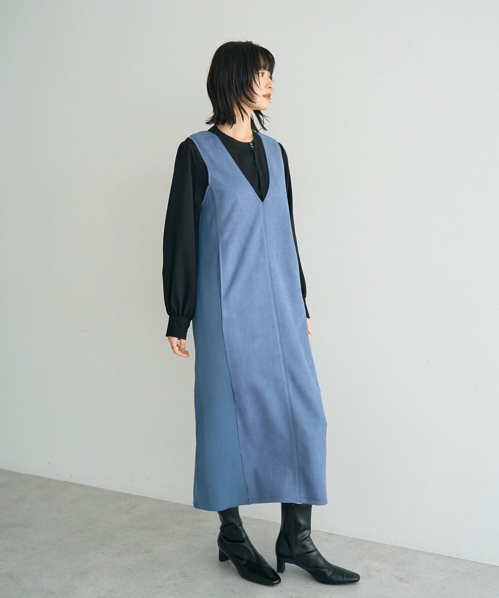 YECCA VECCA ニット切替フェイクスエードジャンスカ 