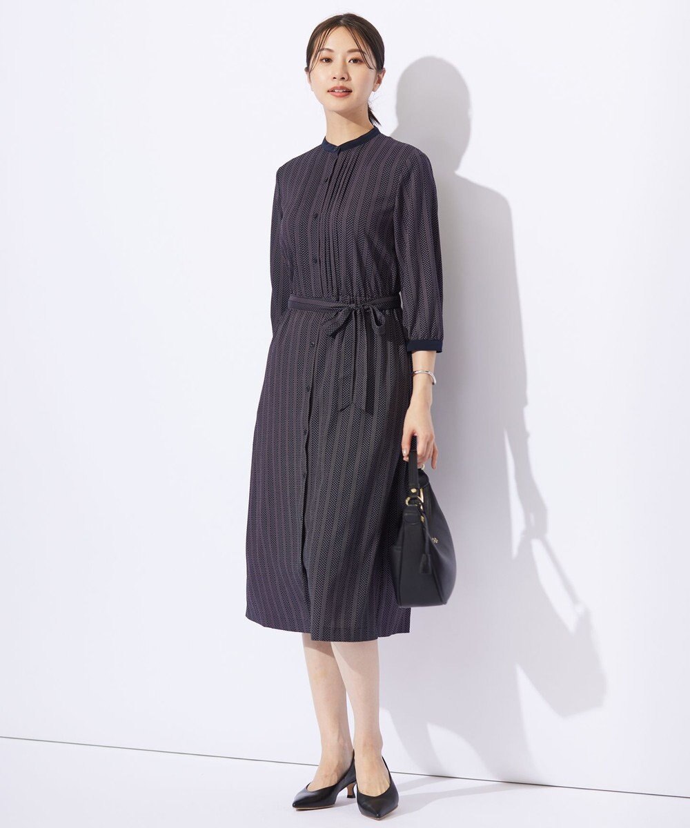 J.PRESS LADIES L 【洗える】ドットデシンプリント ピンタック ワンピース 