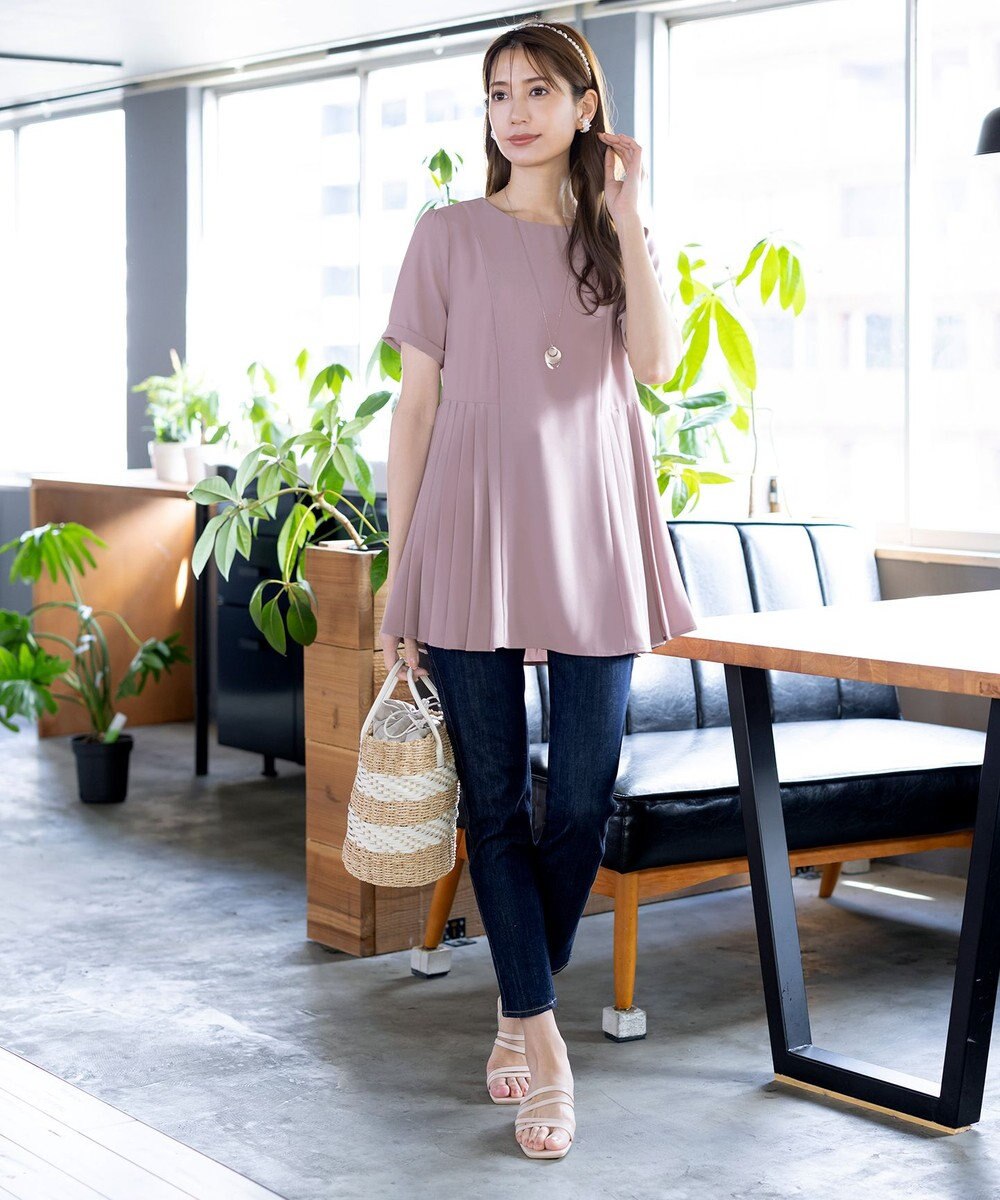 Tiaclasse 【新色追加・洗える】サイドプリーツチュニックブラウス 