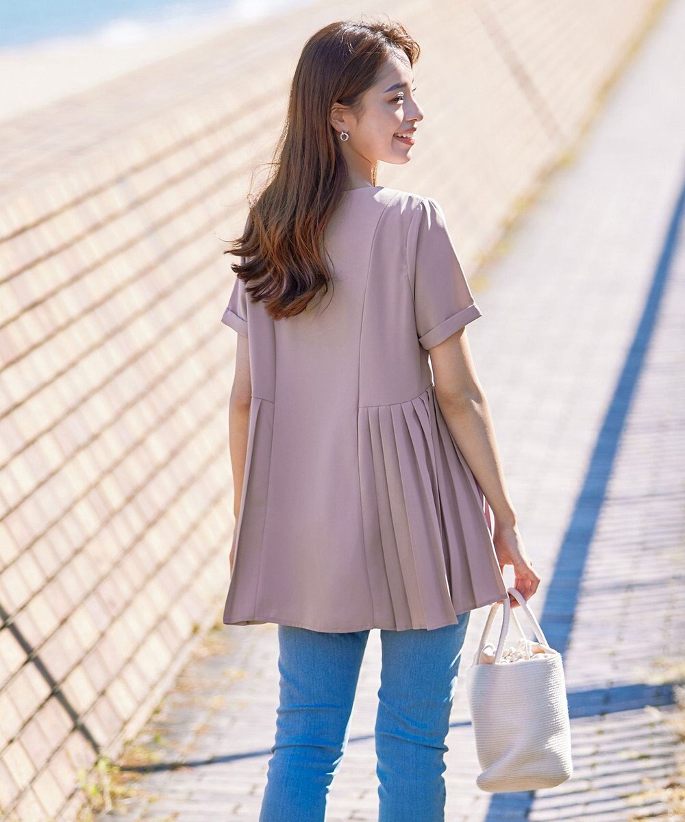 Tiaclasse 【新色追加・洗える】サイドプリーツチュニックブラウス 