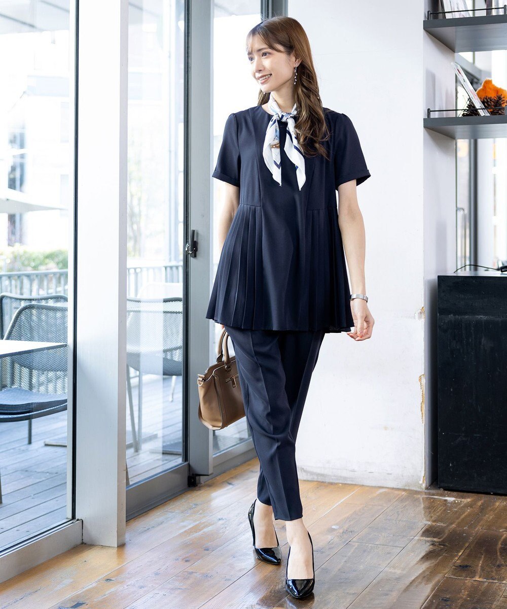 Tiaclasse 【新色追加・洗える】サイドプリーツチュニックブラウス 